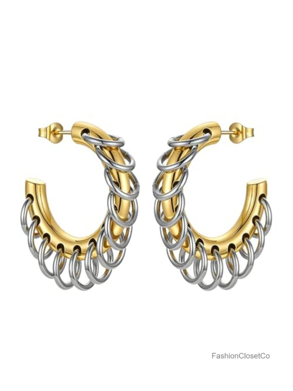Mixed Metal Chunky Hoop Earrings Stainless Steel Lightweight Statement Jewelry